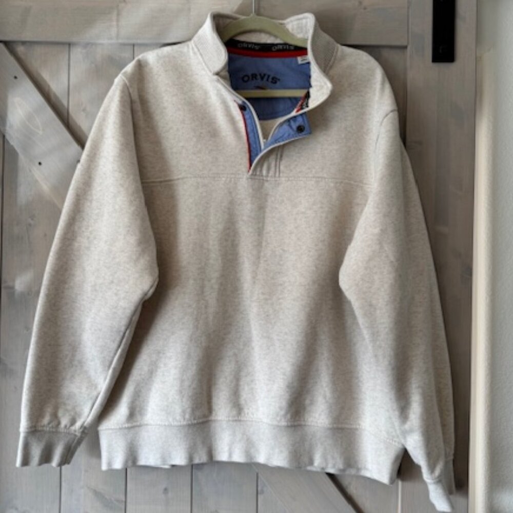 Orvis Mens Cream Color Quarter Zip Pullover EUC XL